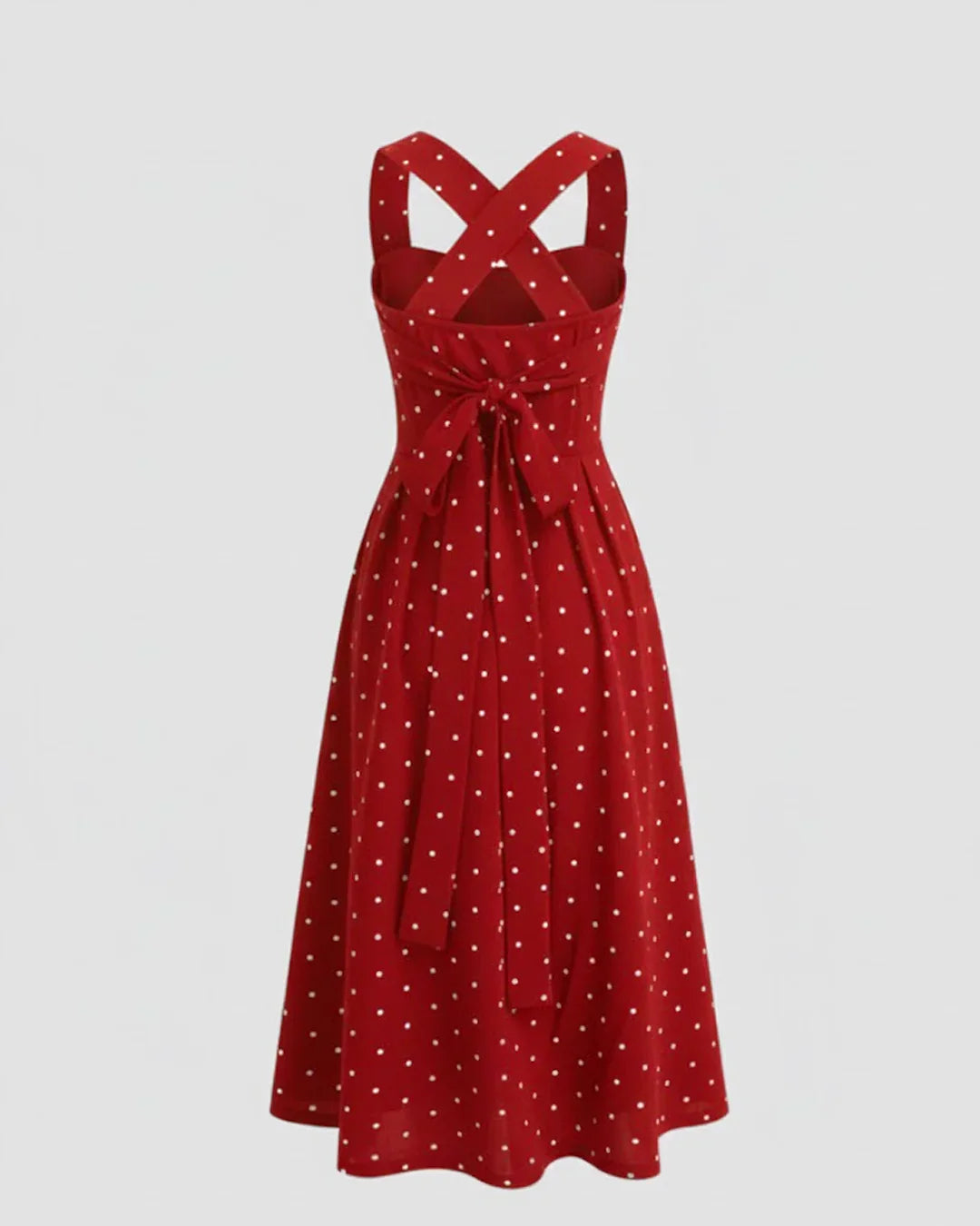 Sweetheart Fit & Flare A-Line Hem Polka Dot Sleeveless Midi Dress in Red