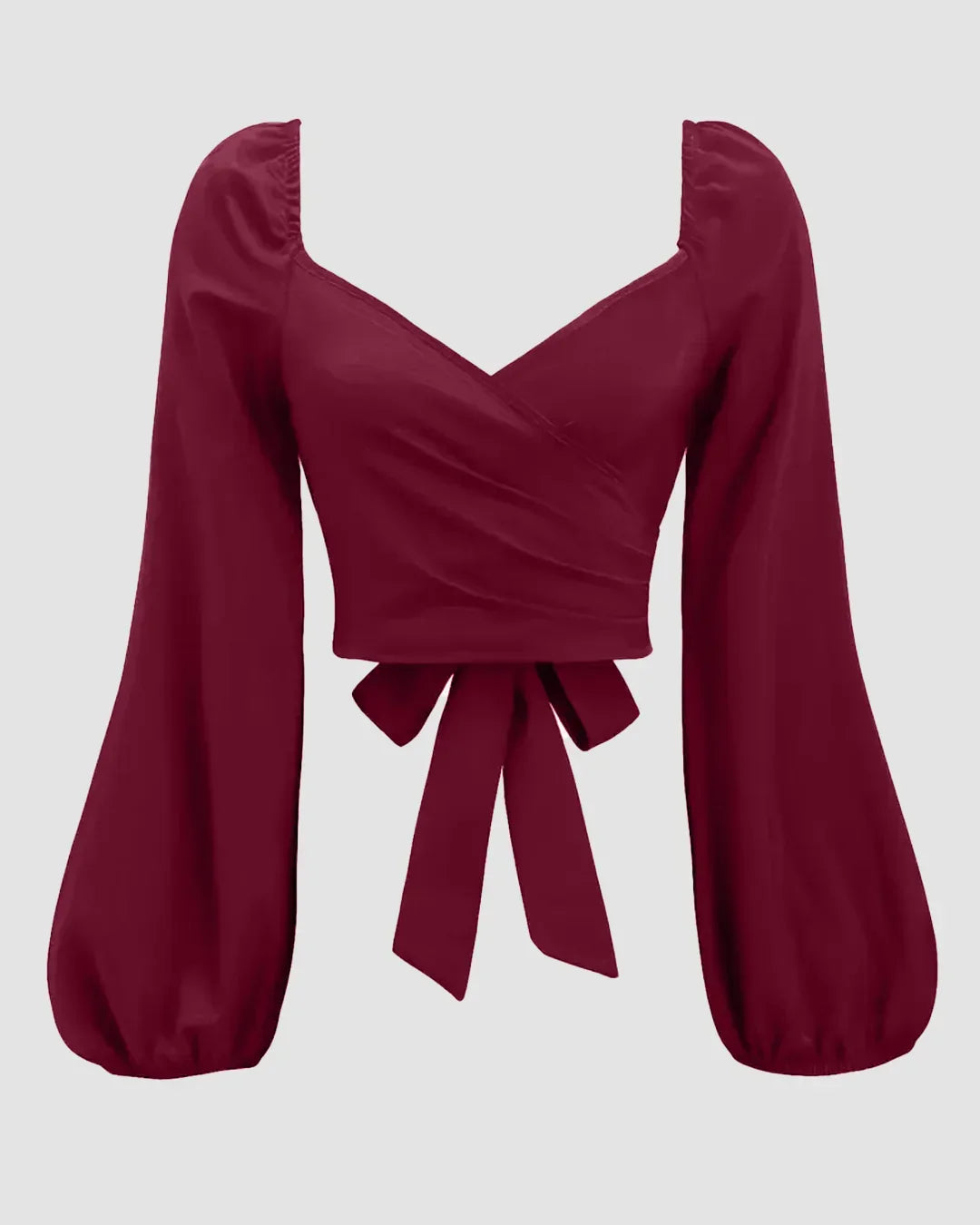 Sweetheart Neck Balloon Sleeve Back Tie Crop Top in Raspberry