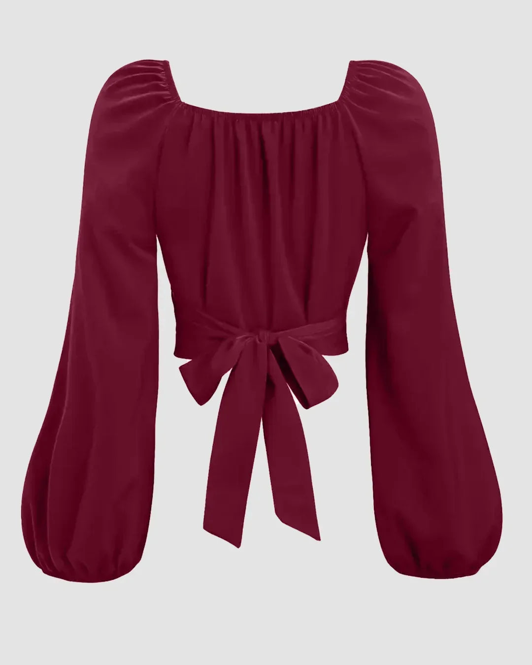 Sweetheart Neck Balloon Sleeve Back Tie Crop Top in Raspberry