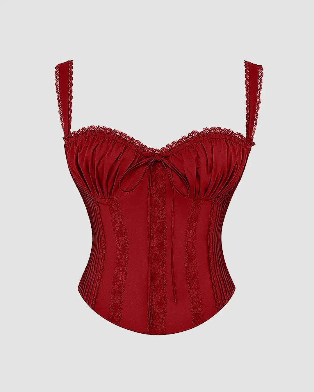 Sweetheart Neck Lace Detail Sleeveless Corset Top in Red