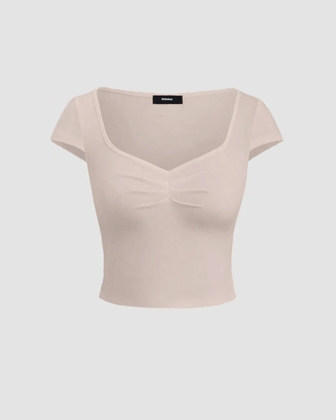 Sweetheart Neck Ruched Crop Top In Beige