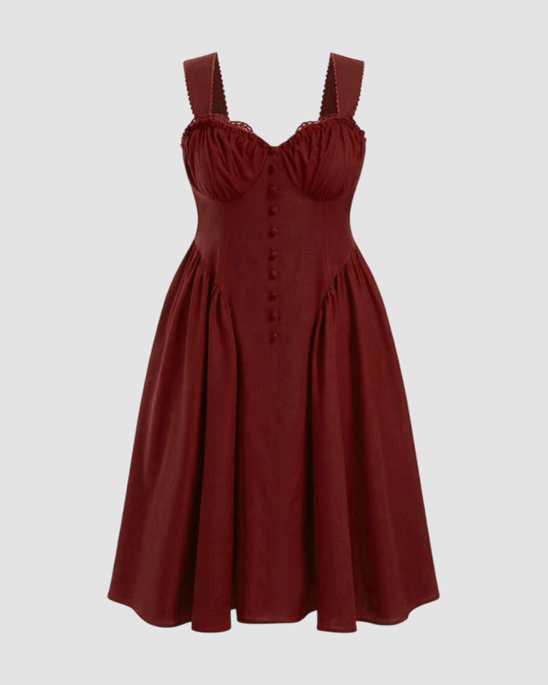 Sweetheart Neck Ruffled Lace Up Flared Maxi Dress Curve & Plus in Merlot Red