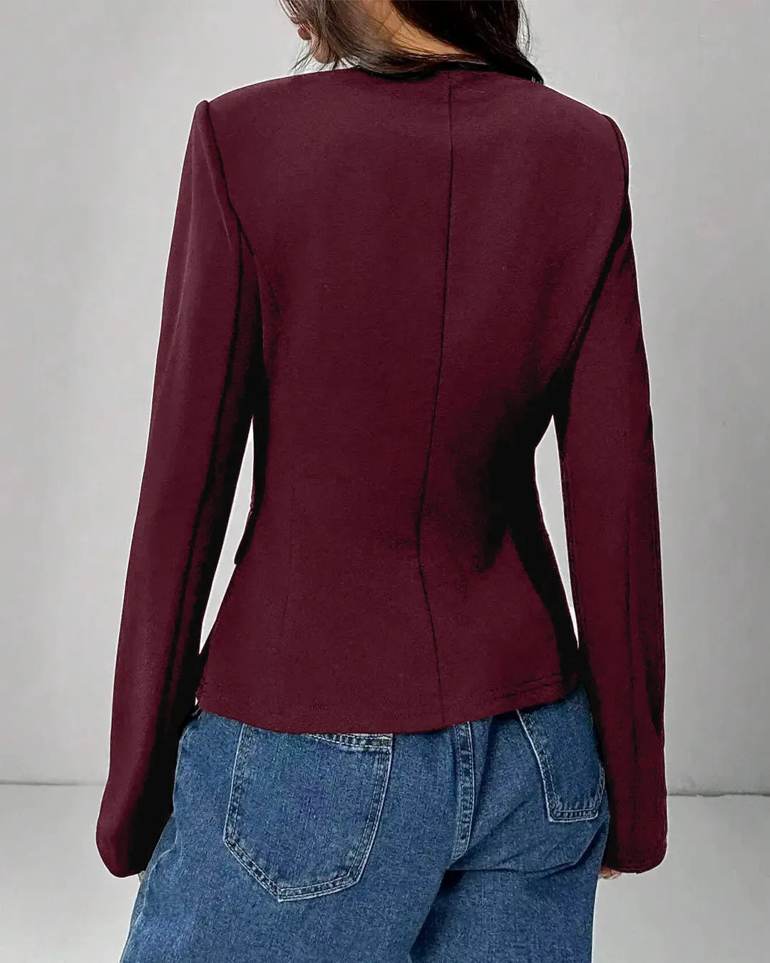 Sweetheart Neck Structured Buttoned Waistcoat In Dark Maroon