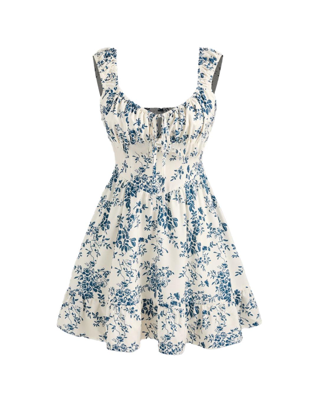 Sweetheart Neckline Floral Knotted Mini Dress