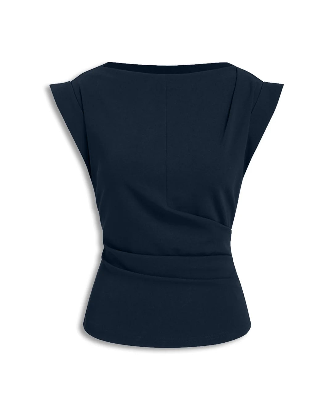 Cap Sleeve Fitted Peplum Top in Navy Blue