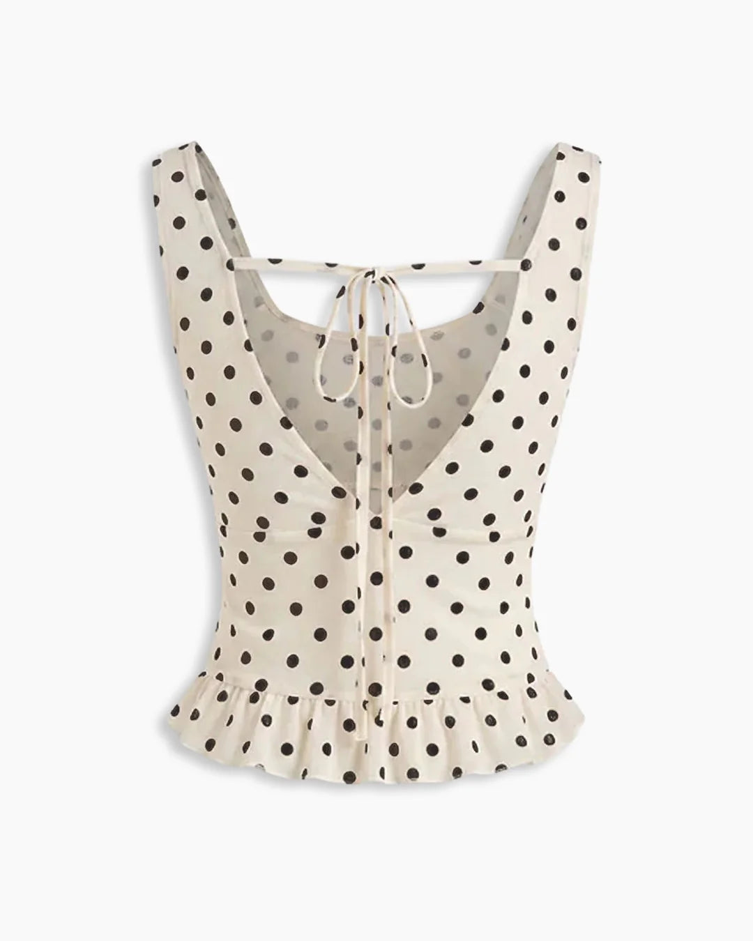 Polka Dot Cowl Neck Ruffle Hem Sleeveless Top