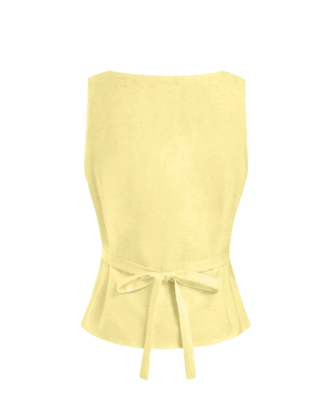 Boat Neck Tie-Up Detail Tailored Fit Top in Pastel Yellow