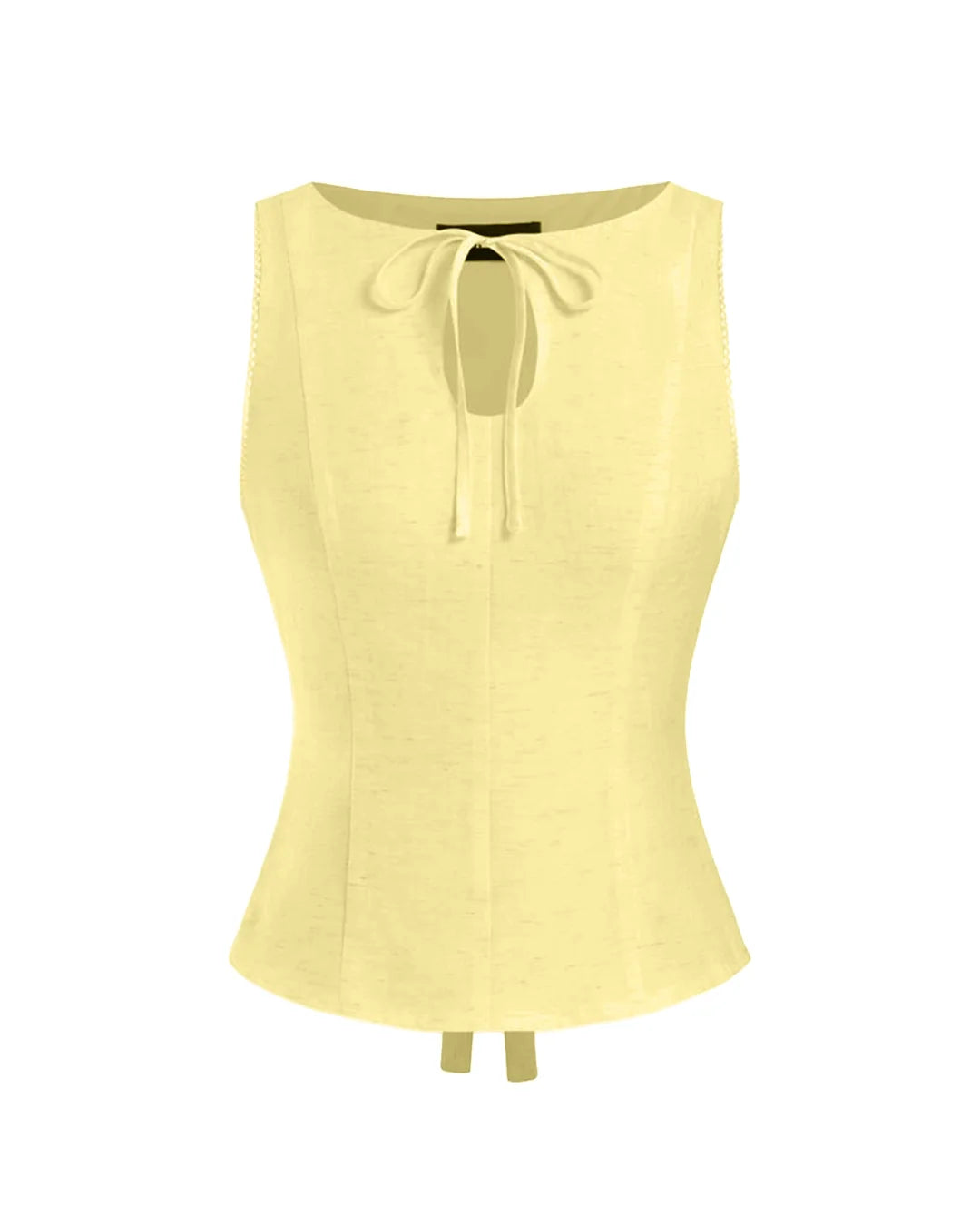 Boat Neck Tie-Up Detail Tailored Fit Top in Pastel Yellow