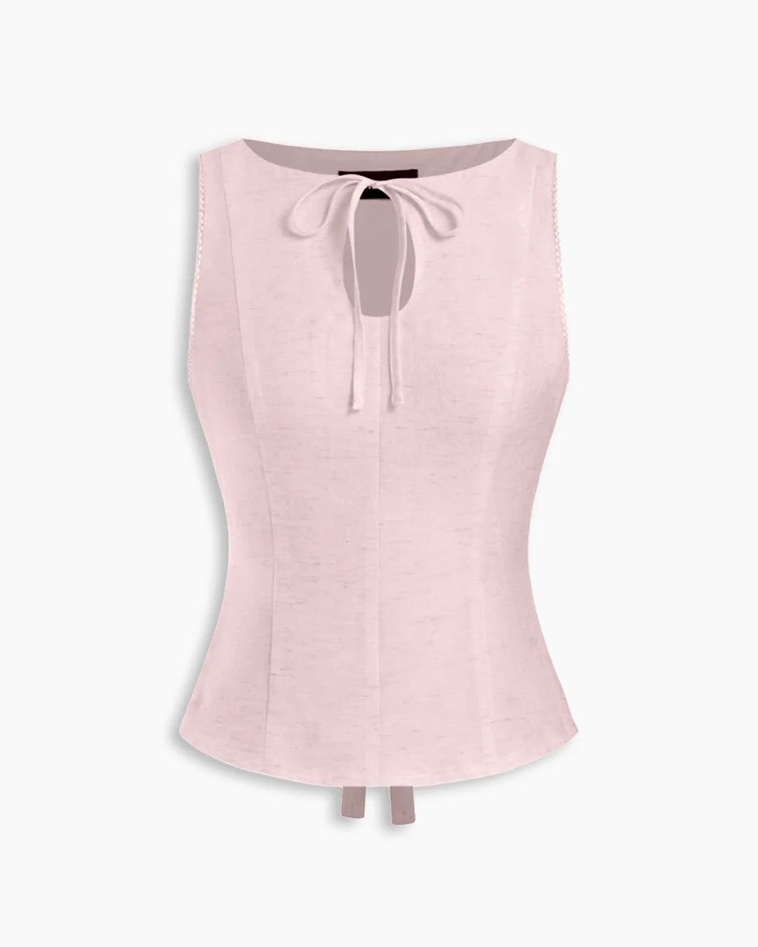 Boat Neck Tie-Up Detail Tailored Fit Top in Baby Pink