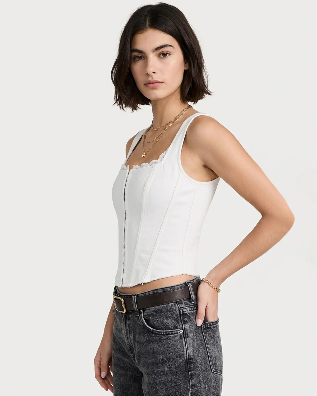 Structured Lace Trim Corset Top in Off White
