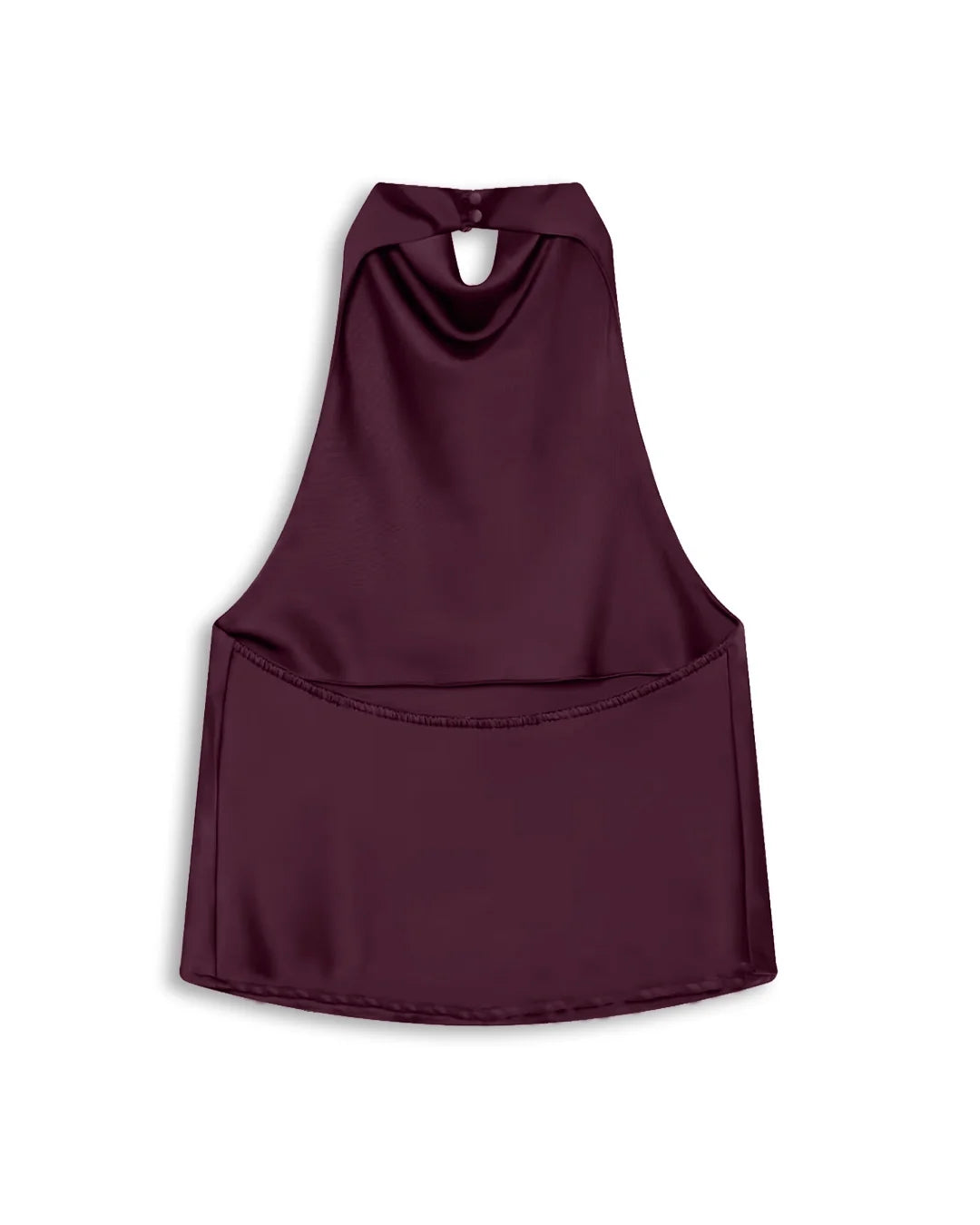 Solid Halter Neck Drape Top In Wine Maroon