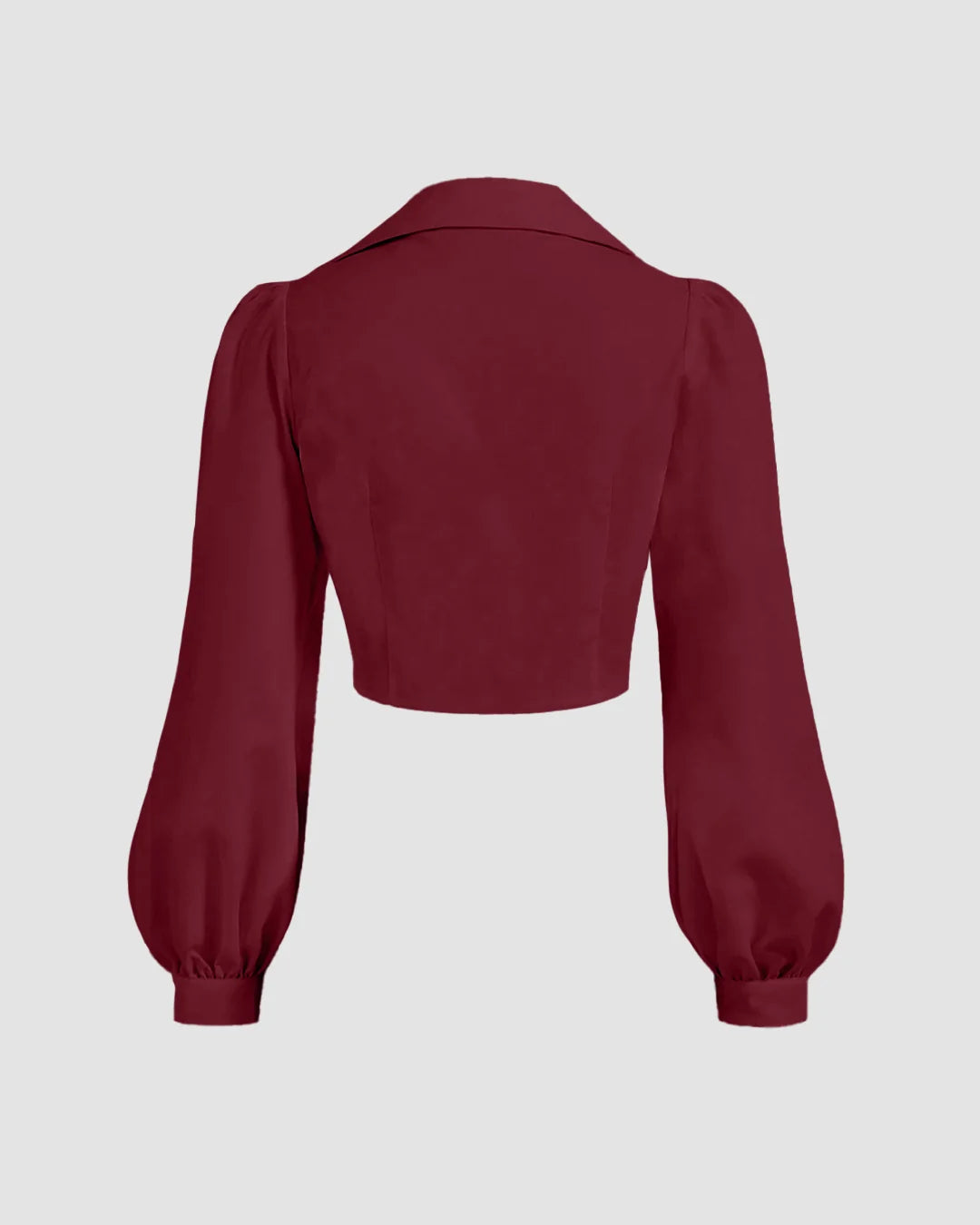 Puff Sleeve Collared Button Down Shirt in Cherry Maroon