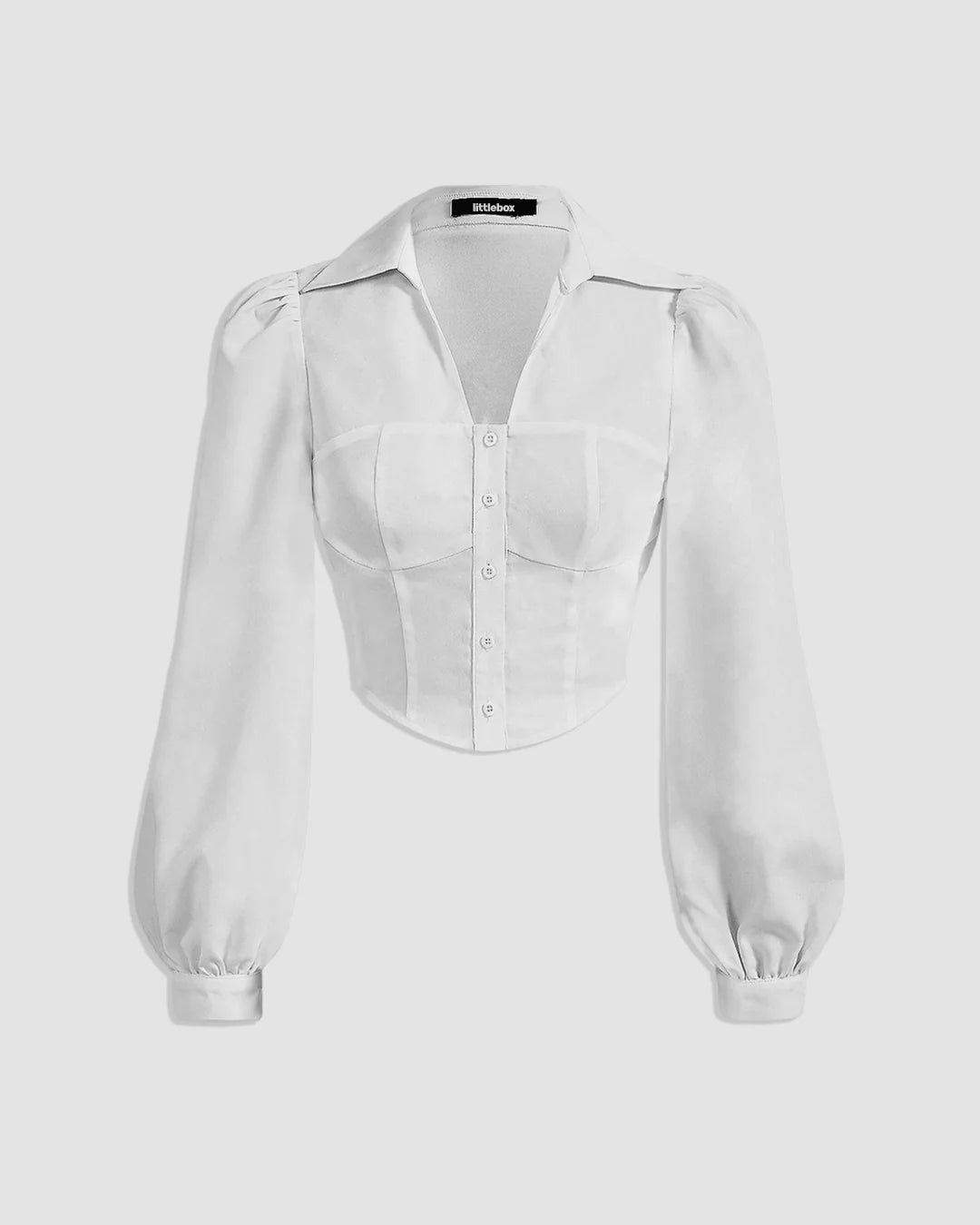 Puff Sleeve Collared Button Down Shirt in Off White