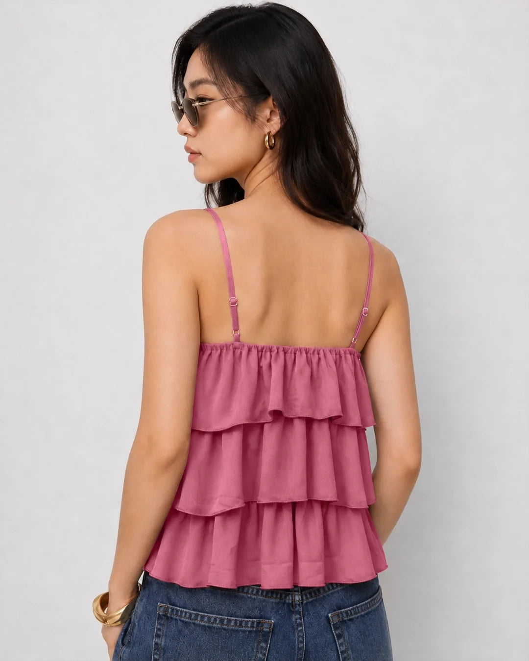 Pleated Layered Ruffle Suspender Top in Blush Pink
