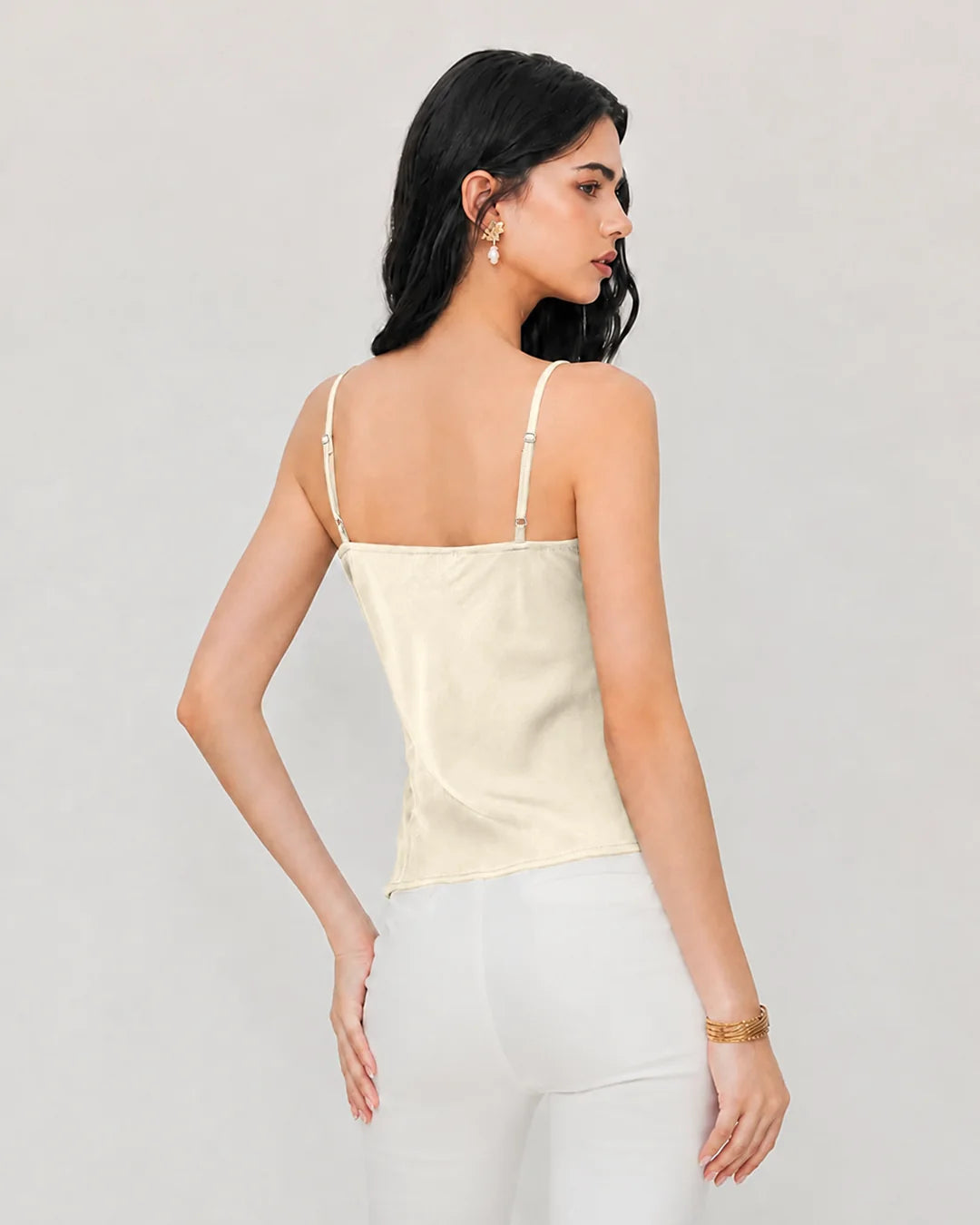 Front Knot Square Neck Cami Top in Cream