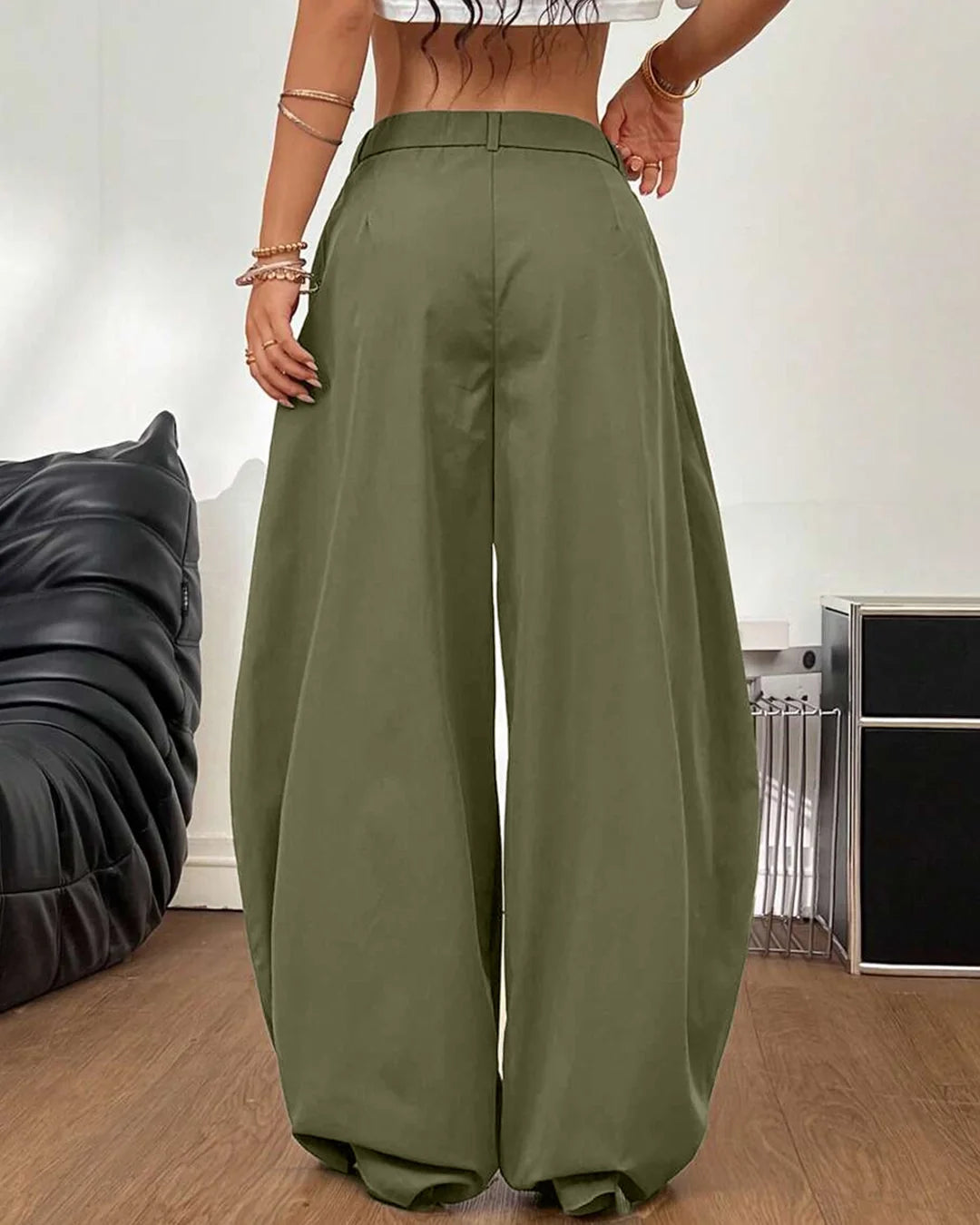 High Waist Pleated Wide Leg Trousers in Sage Green