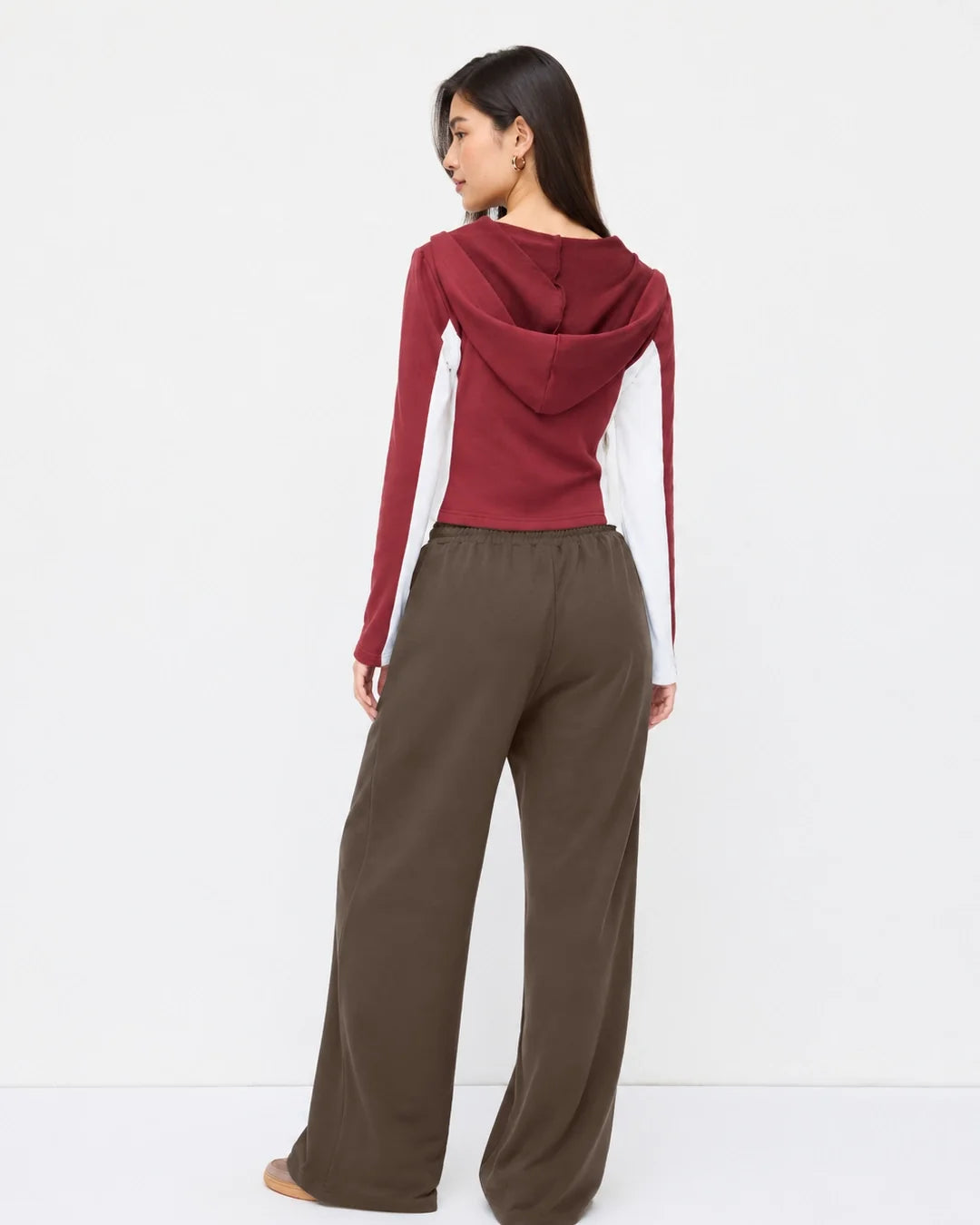 High Waist Wide Leg Drawstring Sweatpants in Coffee Brown