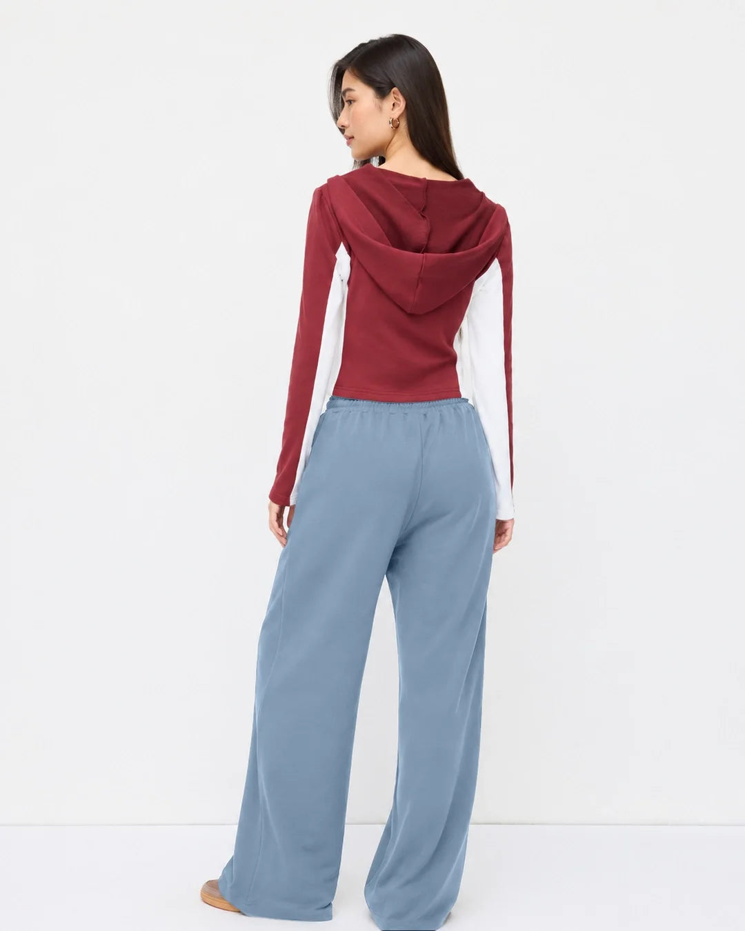 High Waist Wide Leg Drawstring Sweatpants in Dusty Blue