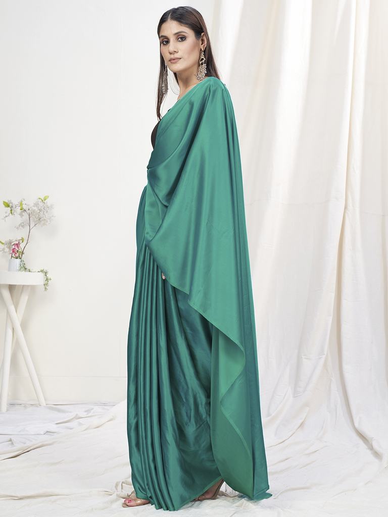 Teal Green Pre-Stitched Blended Silk Saree