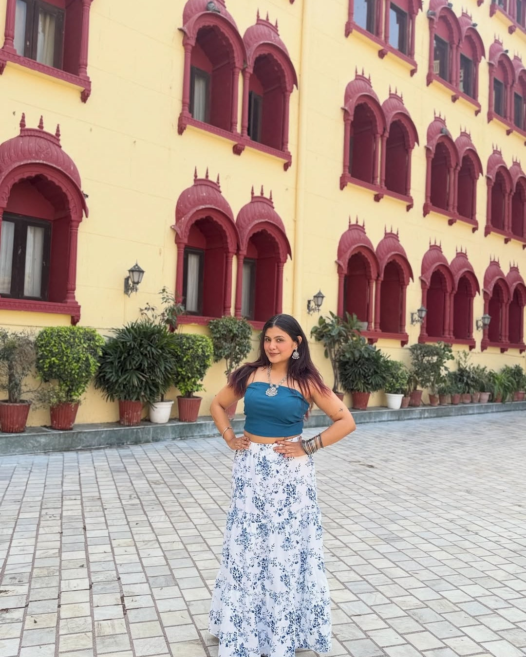 Teal Blue Strapless Tube Top & Floral Tiered Maxi Skirt Set