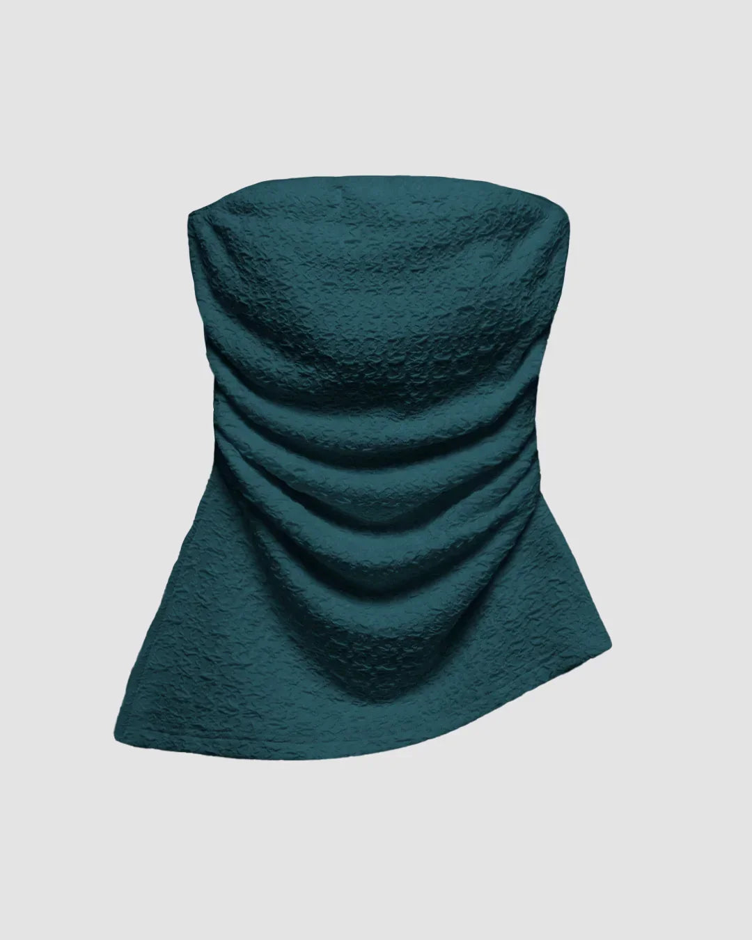 Teal Blue Textured Strapless Ruched Tube Top