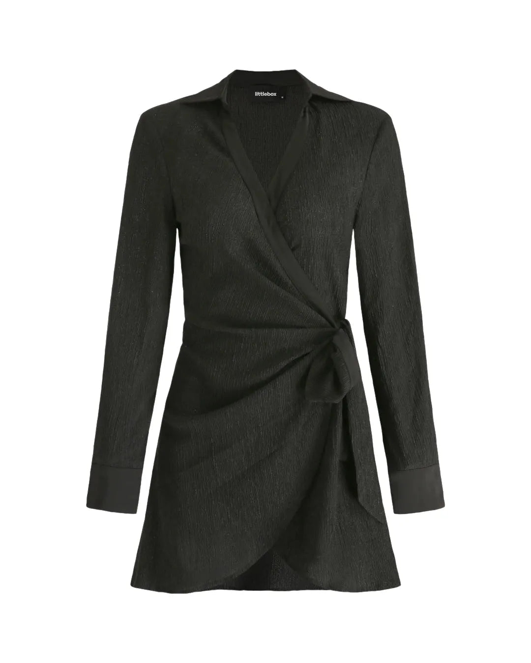 Texture Side Tied Black Mini Dress