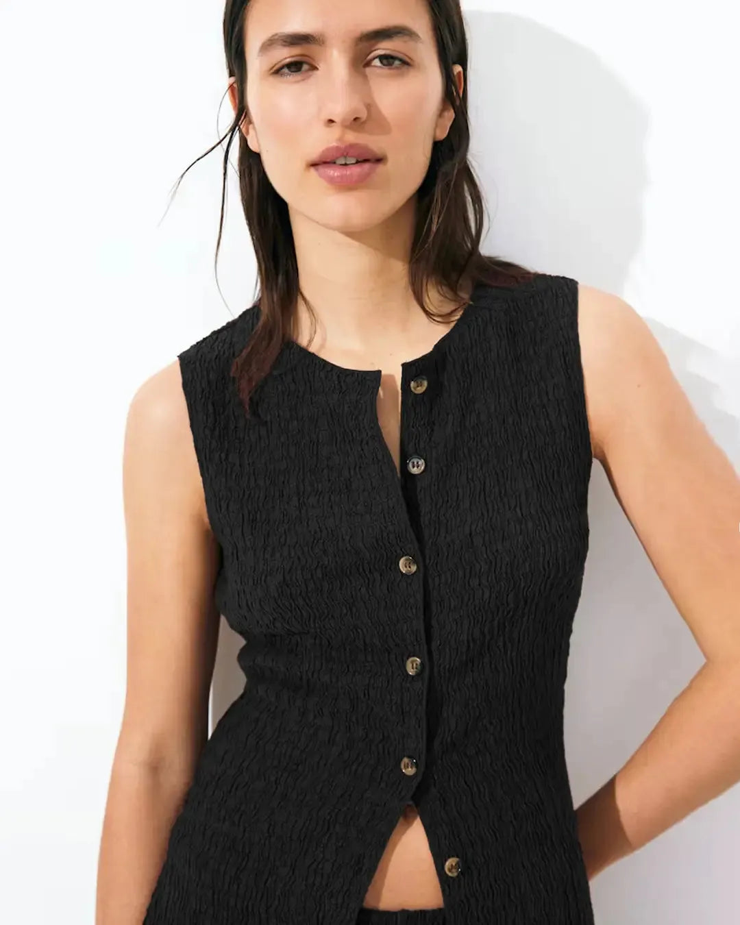 Textured Jersey Waistcoat In Black