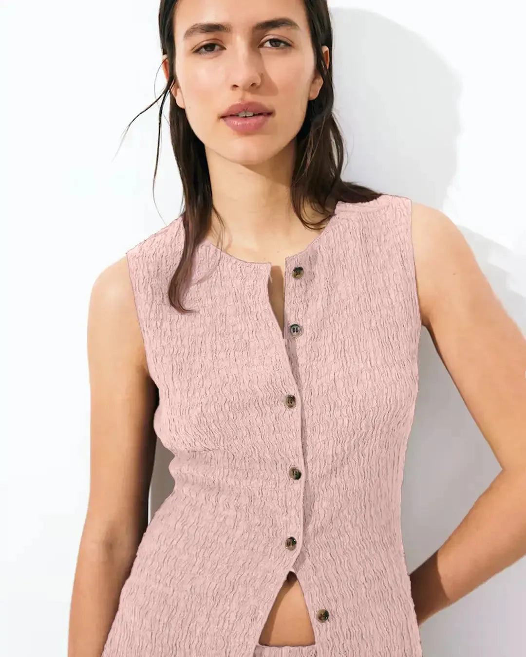 Textured Jersey Waistcoat In Pink