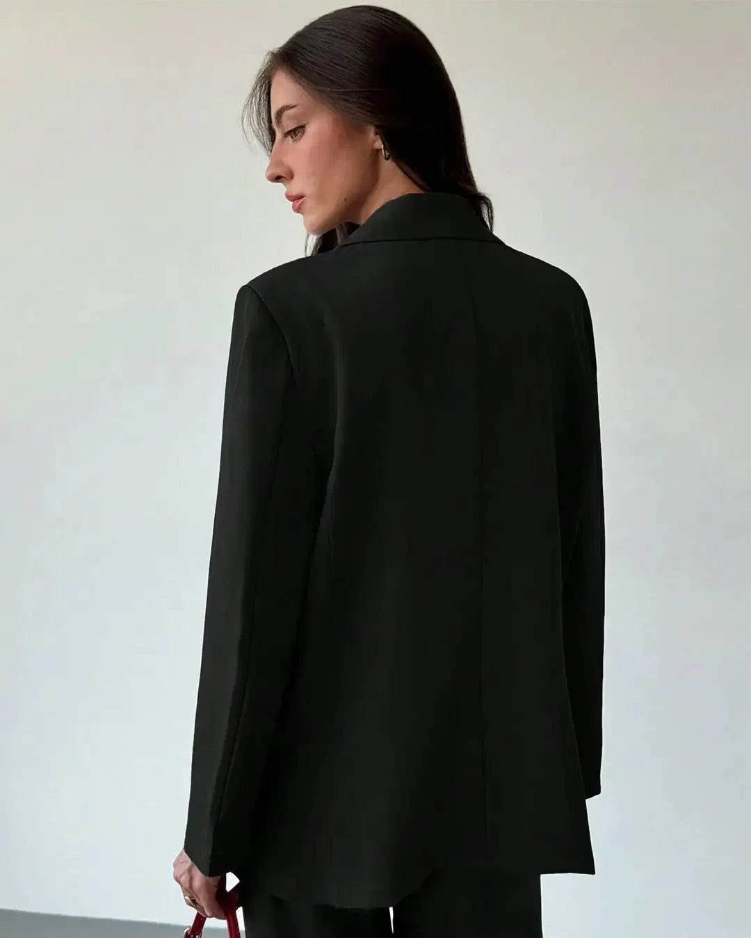 Textured Oversized Long Sleeve Blazer & Trouser Suit Set In Black