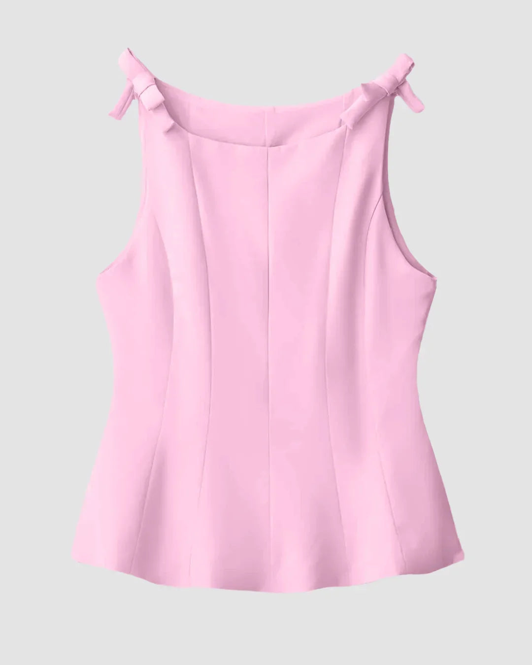 Tie-Shoulder Fitted Top in Powder Pink