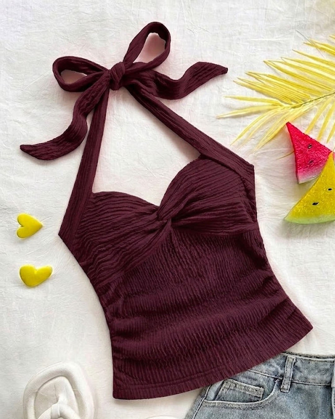 Tie-Up Twist Halter Neck Fitted Top