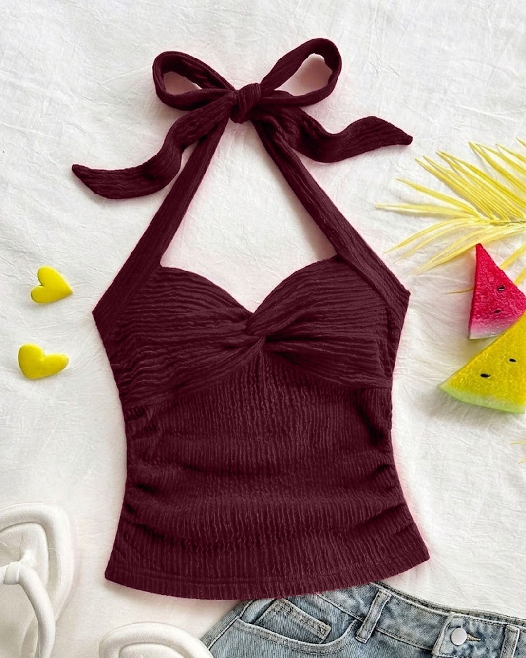 Tie-Up Twist Halter Neck Fitted Top