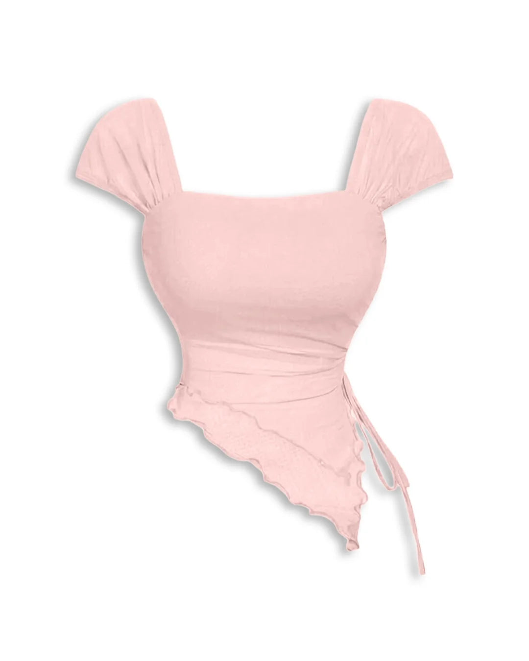Tie Front Asymmetrical Hem Sleeveless Top in Light Pink
