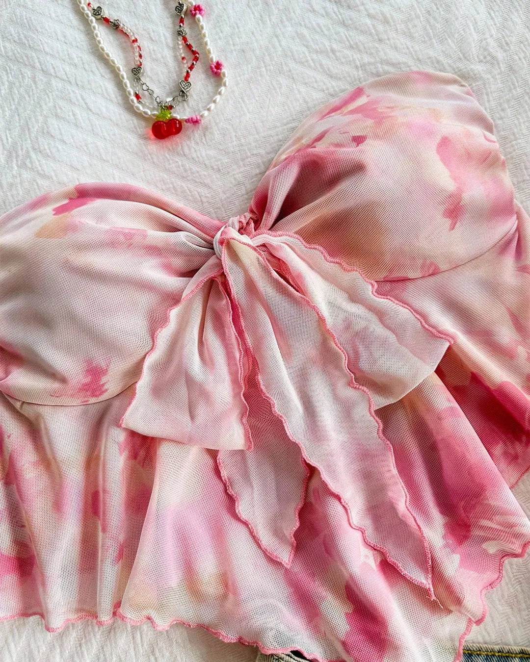 Tie Front Floral Tube Top