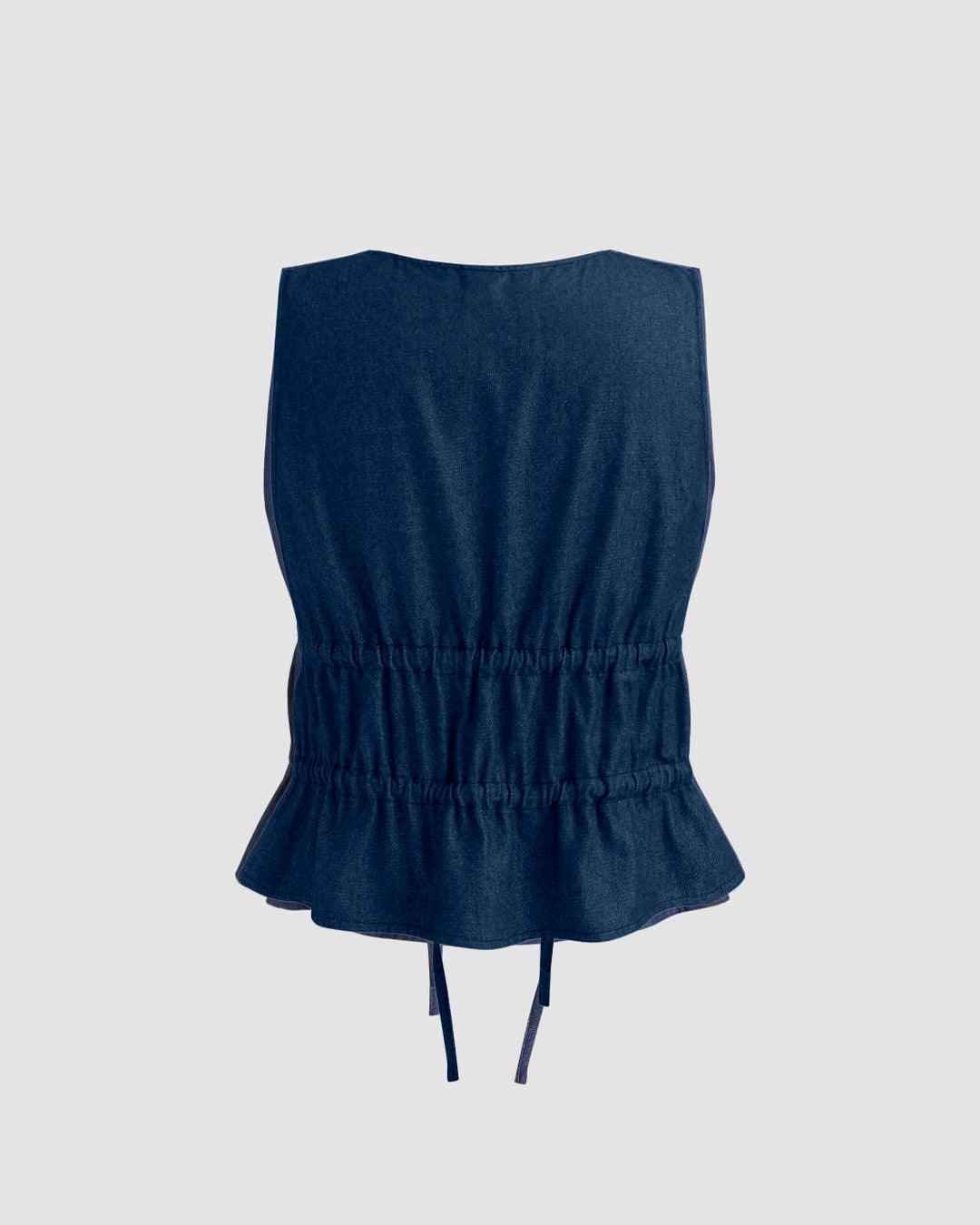 Tie Front Sleeveless Ruffled Blue Top