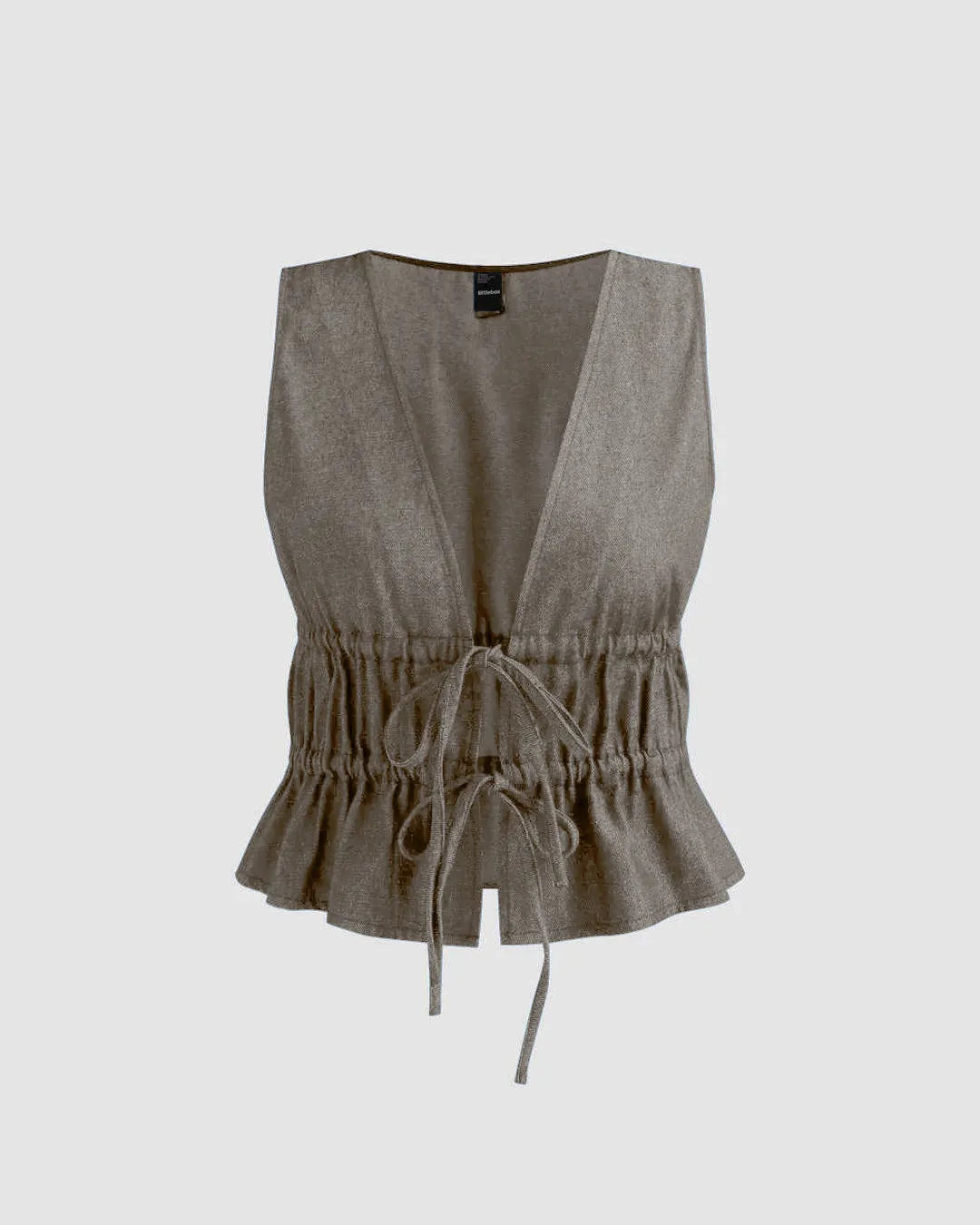 Tie Front Sleeveless Ruffled Grey Top