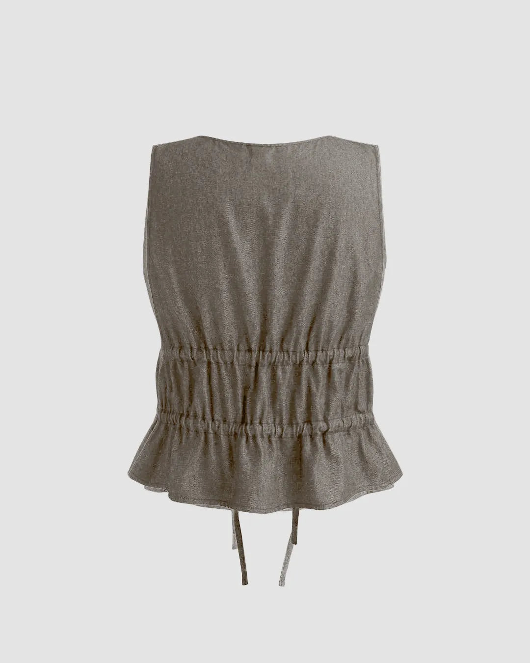 Tie Front Sleeveless Ruffled Grey Top