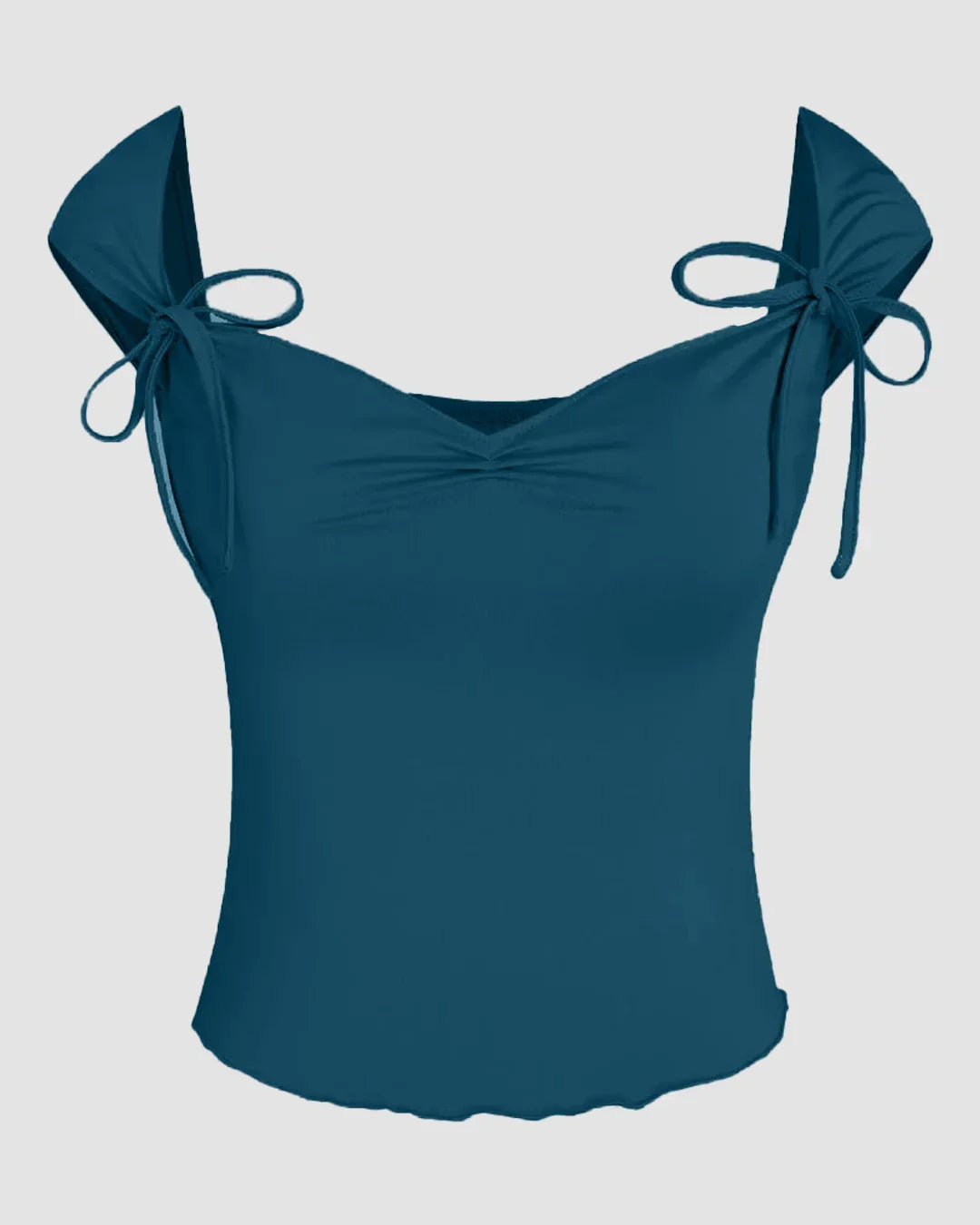 Tie Strap Sweetheart Neck Sleeveless Top in Teal Blue