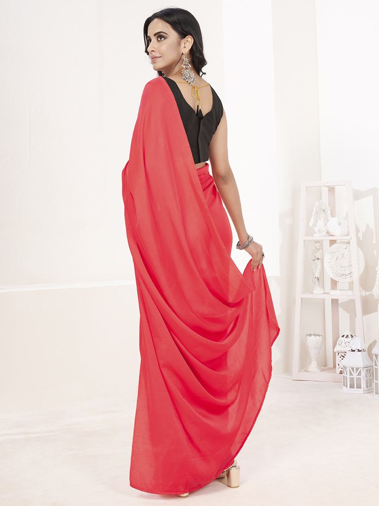 Tomato Red Ready to Wear One Minute Lycra Saree