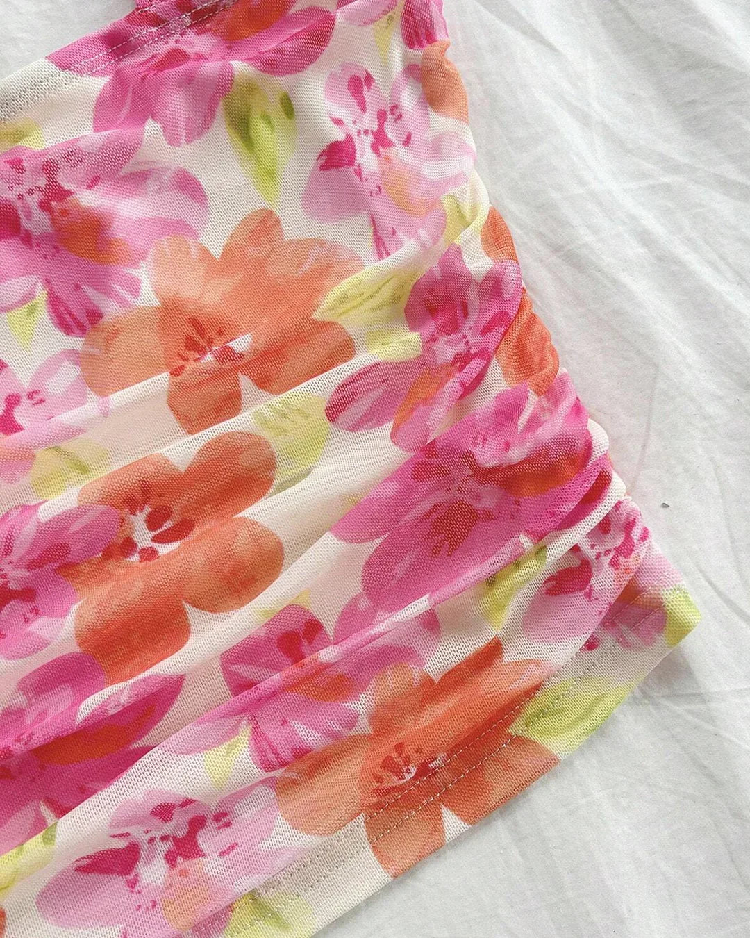 Tropical Bloom Ruched Strap Top
