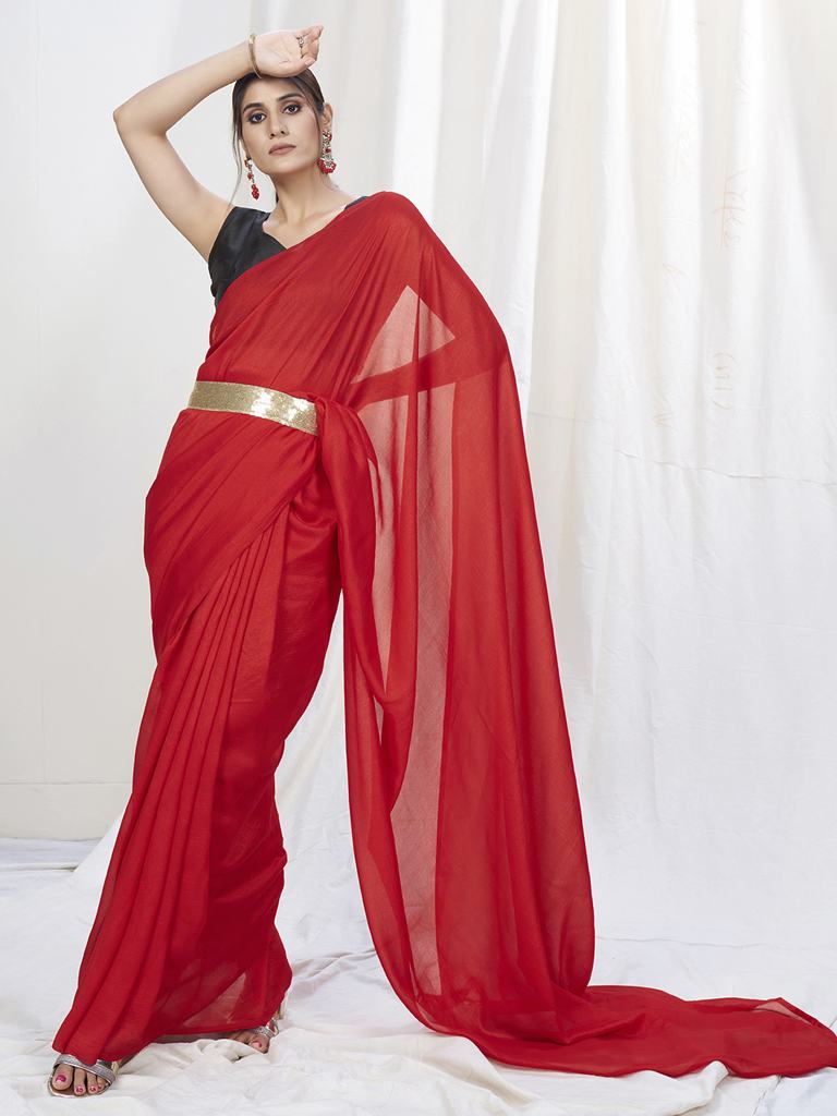 True Red Ready to Wear One Minute Lycra Saree
