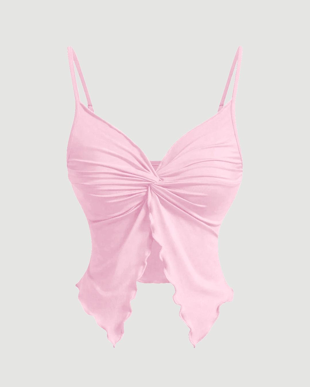 Twist Front Crisscross Sleeveless Top In Pink