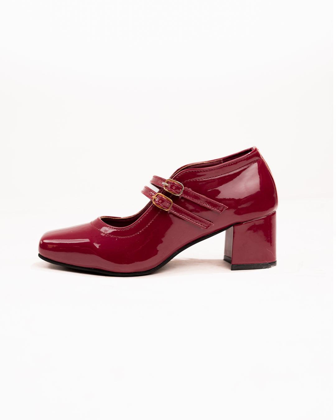 Two Strap Square Toe Block Heel Pumps