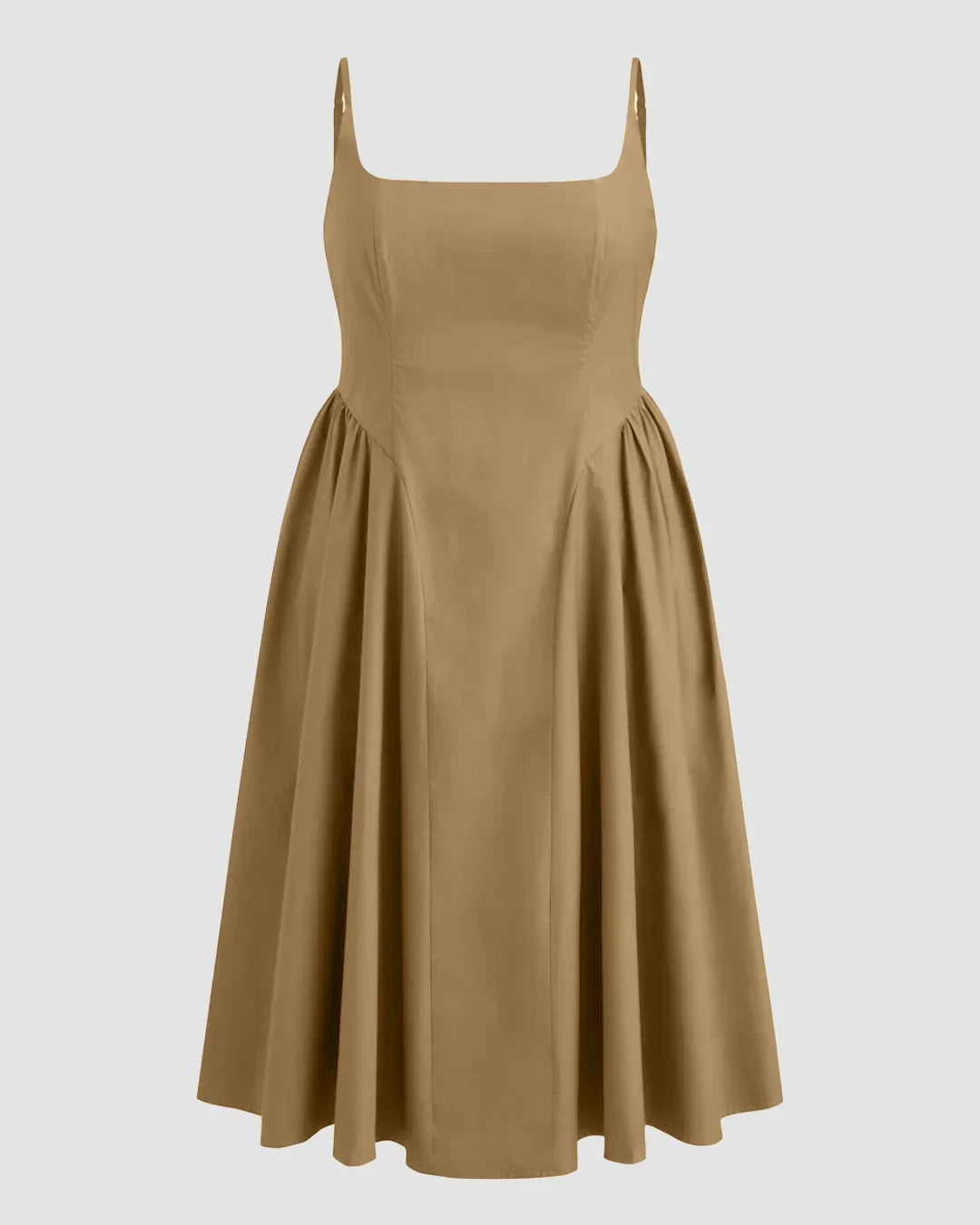 U-neckline Ruched Ruffle Hem Maxi Cami Dress in Mud Curve & Plus