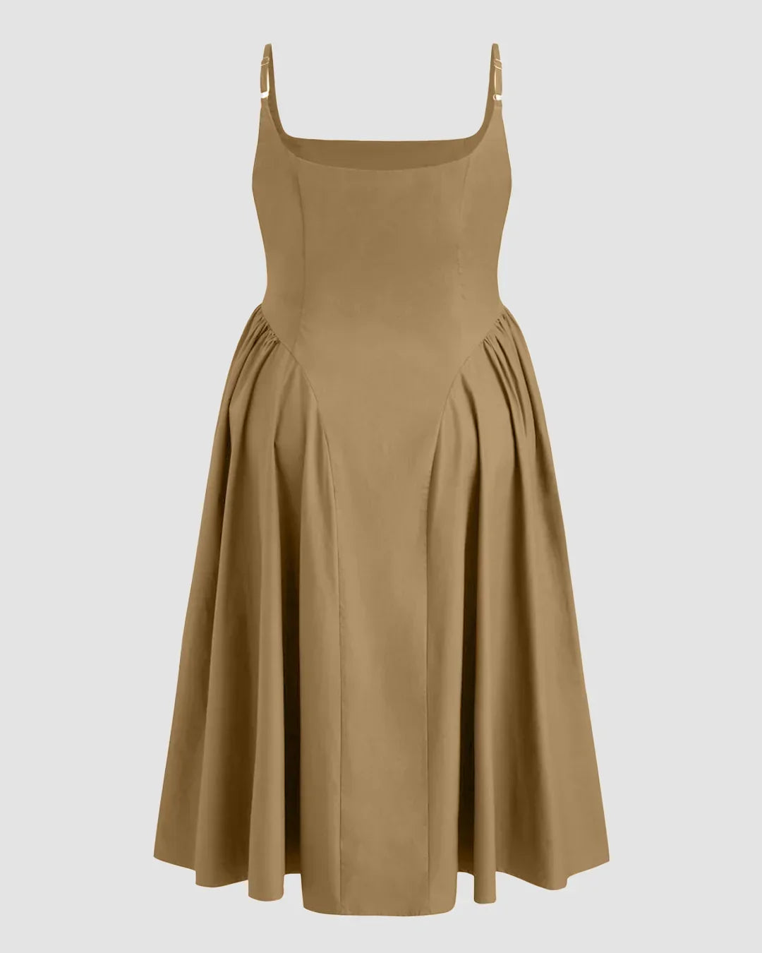 U-neckline Ruched Ruffle Hem Maxi Cami Dress in Mud Curve & Plus