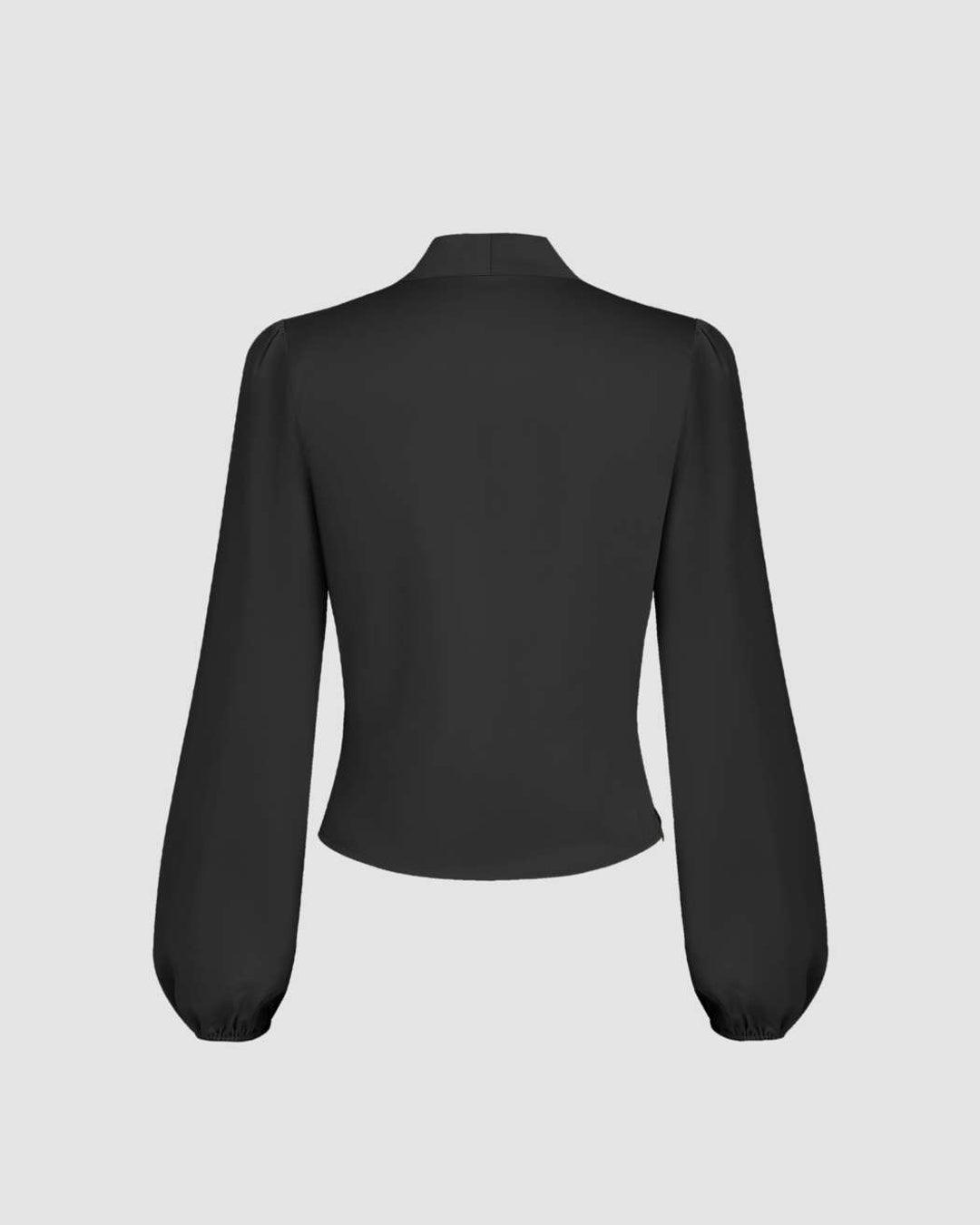 V-Neck Wrap Zip Long Sleeve Blouse