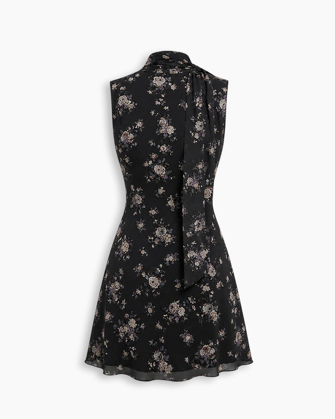 V-neck Floral Knotted Twist Mini Dress In Soft Black