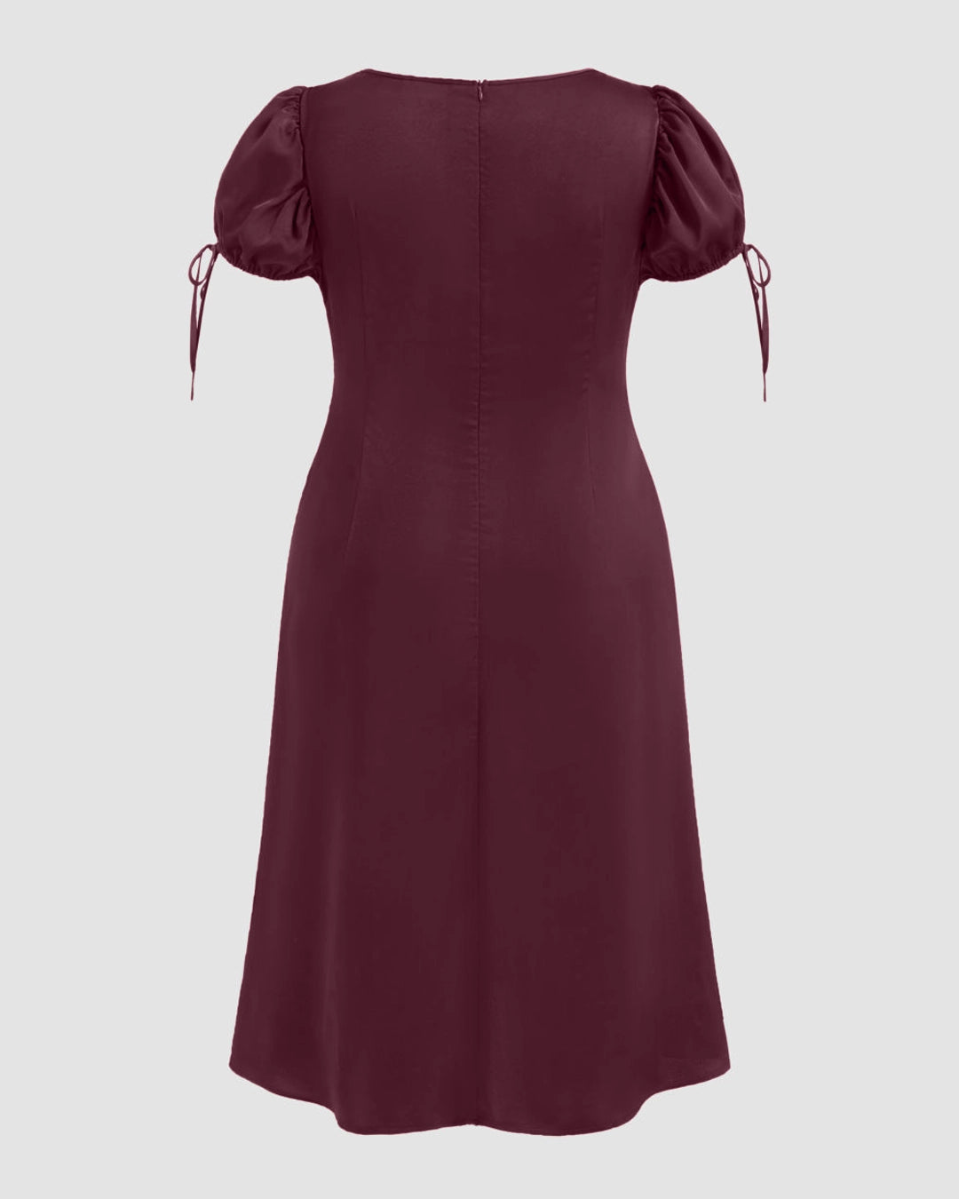 V-neck Lace Puff Sleeve Knotted Maxi Dress Curve & Plus in Maroon