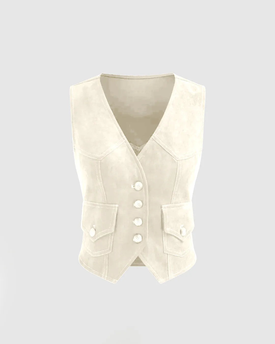 V-neck Solid Button Pocket Vest In Off-White