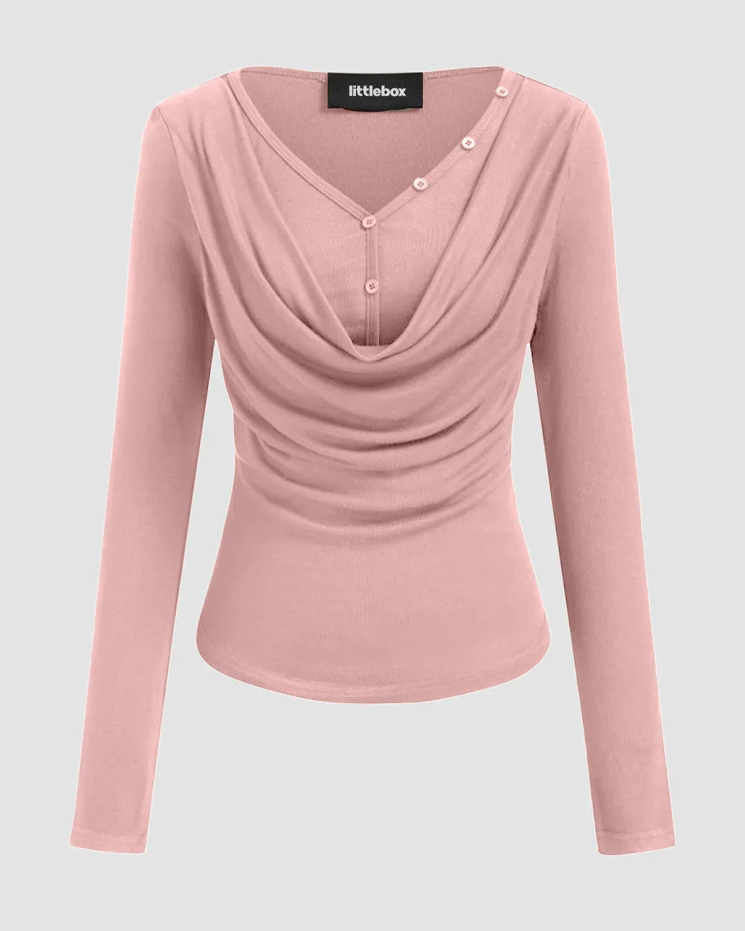 V-neck Solid Ruched Draped Cinched Waist Long Sleeve Top in Rose
